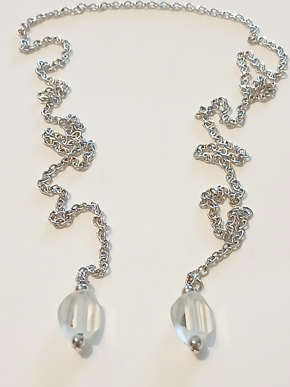 Vintage Avon Silver Tone Lariat Y-Necklace Clear Ribbed Lucite Beads 28”